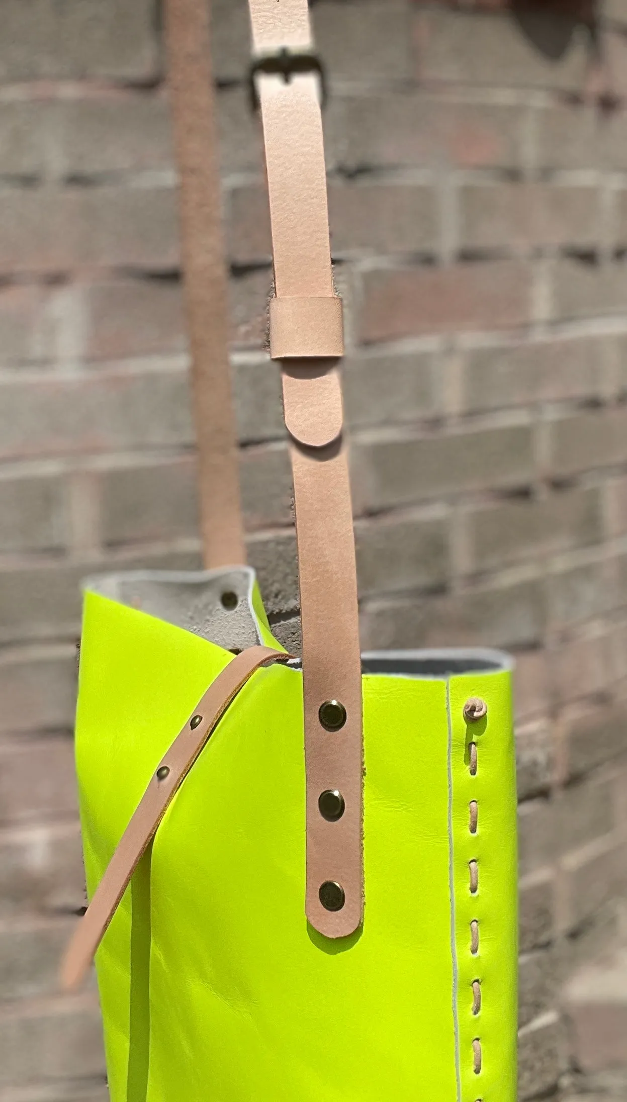 Neon Yellow Leather Crossbody Bag