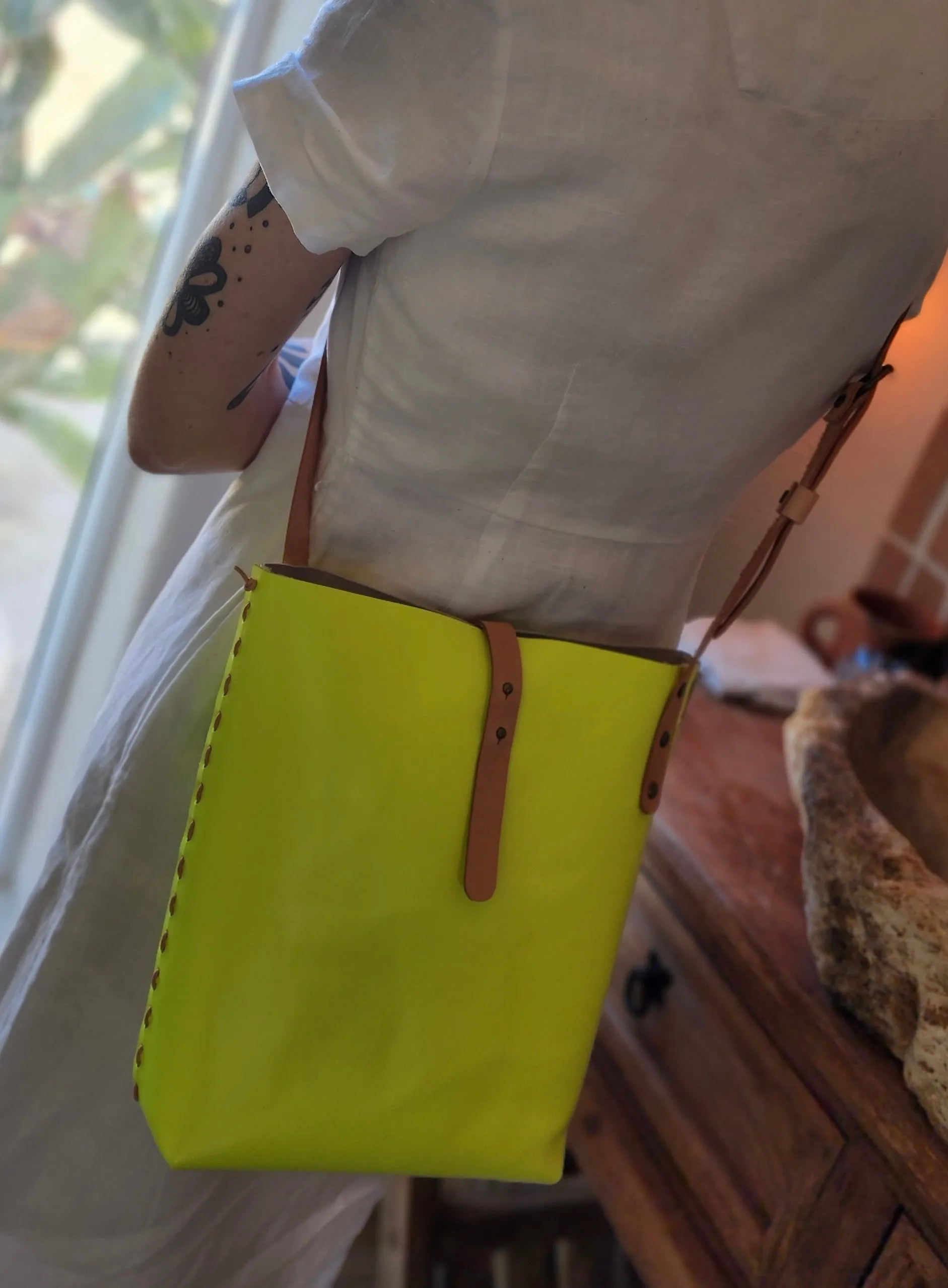 Neon Yellow Leather Crossbody Bag