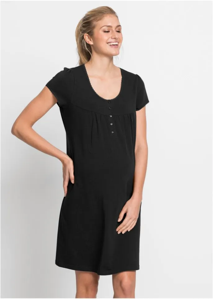 Nightgown for nursing mothers made of natural cotton bpc bonprix collection, black