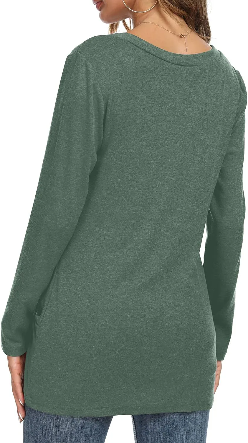 NILOUFO Womens Long Sleeve Shirts Casual Blouses Trendy Twist Knot Tunics Tops for Leggings