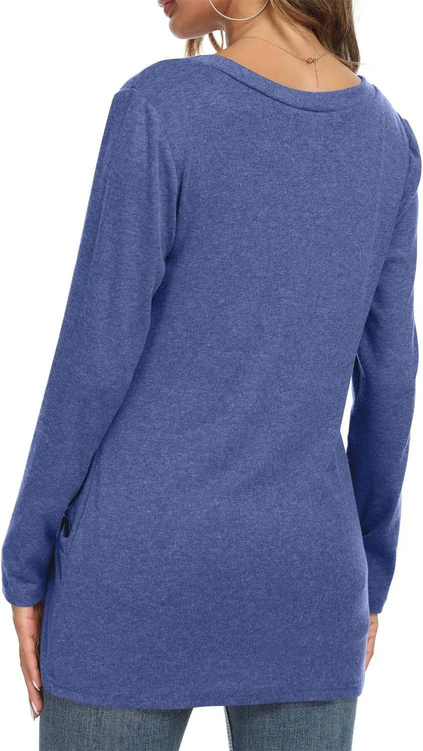 NILOUFO Womens Long Sleeve Shirts Casual Blouses Trendy Twist Knot Tunics Tops for Leggings