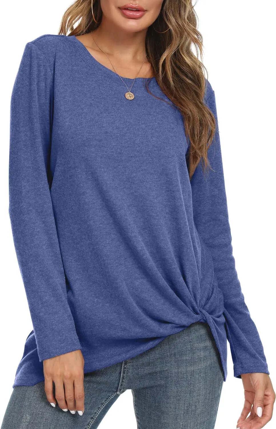 NILOUFO Womens Long Sleeve Shirts Casual Blouses Trendy Twist Knot Tunics Tops for Leggings