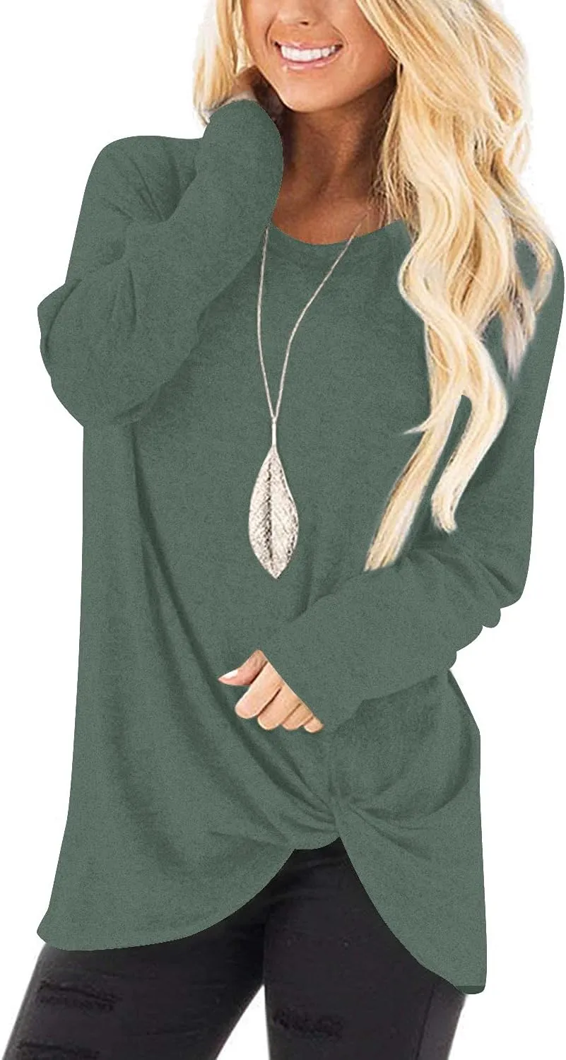 NILOUFO Womens Long Sleeve Shirts Casual Blouses Trendy Twist Knot Tunics Tops for Leggings