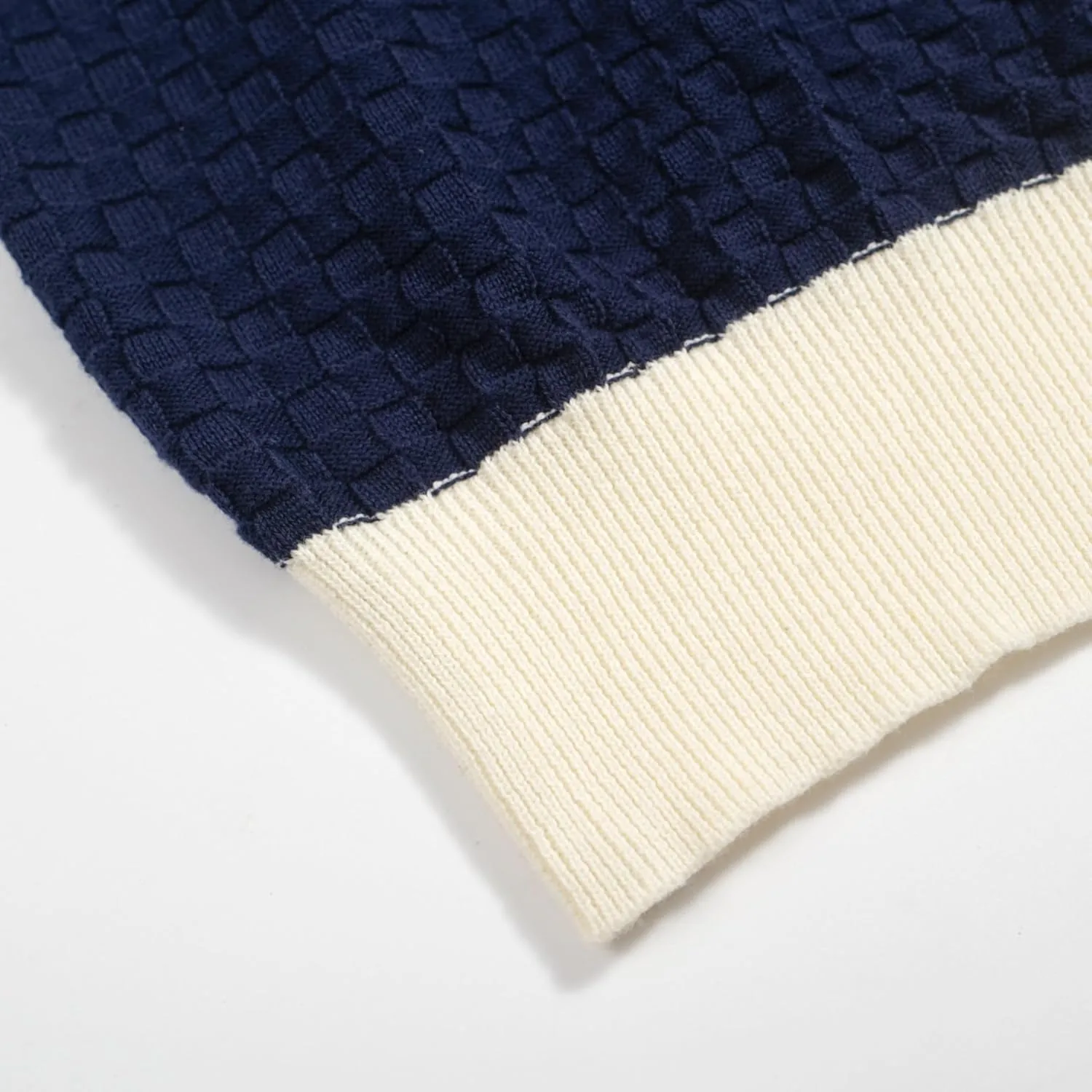 OXKNIT Mens Knit Polo Shirts Short Sleeve Textured Dark Blue Polo Shirt Casual Shirts with White Collared