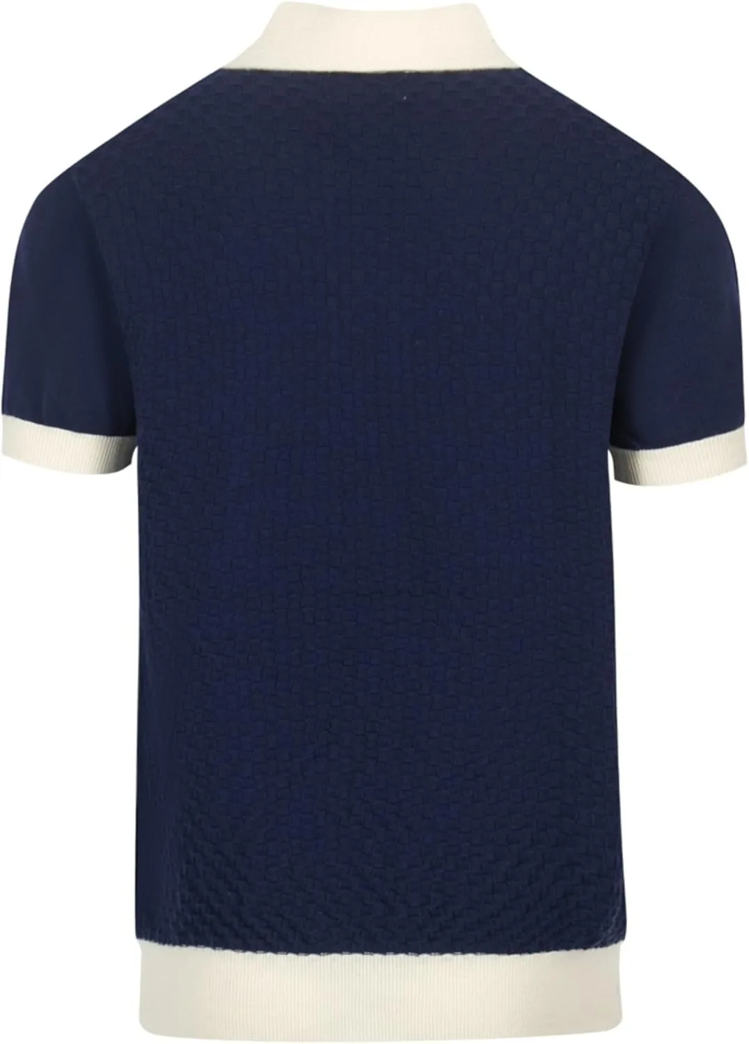 OXKNIT Mens Knit Polo Shirts Short Sleeve Textured Dark Blue Polo Shirt Casual Shirts with White Collared