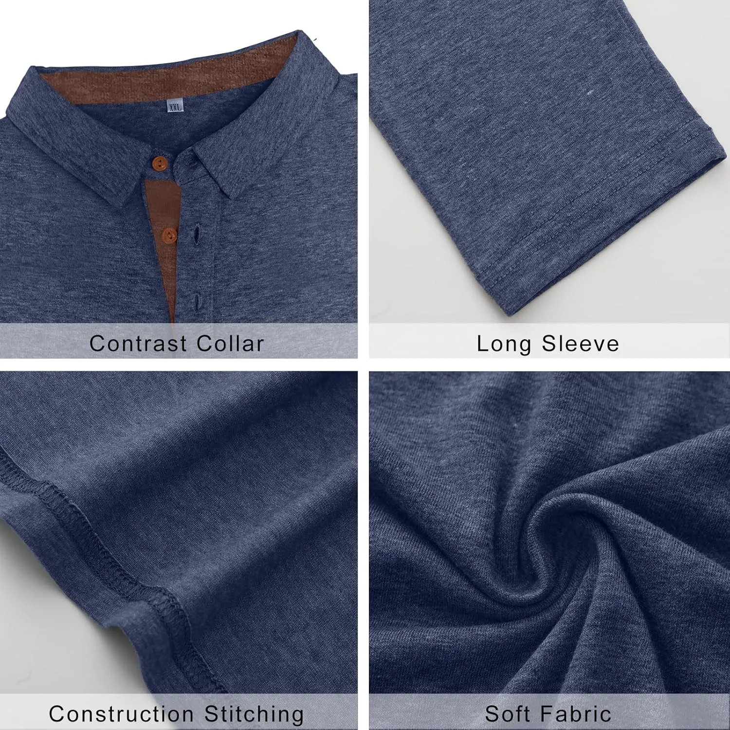 PEGENO Mens Polo Short/Long Sleeve Shirt Classic Button Basic Solid Color Designed Collared Polo Shirt Fashion Casual Shirts