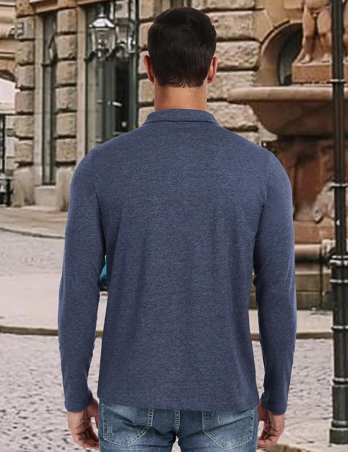 PEGENO Mens Polo Short/Long Sleeve Shirt Classic Button Basic Solid Color Designed Collared Polo Shirt Fashion Casual Shirts