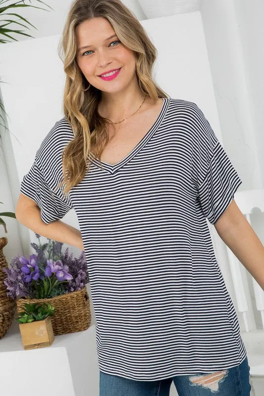 Pin Stripe V-Neck Everyday Tee
