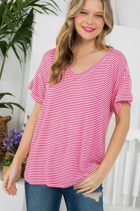 Pin Stripe V-Neck Everyday Tee