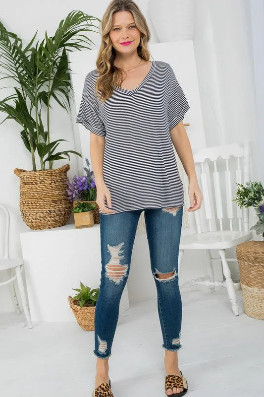 Pin Stripe V-Neck Everyday Tee