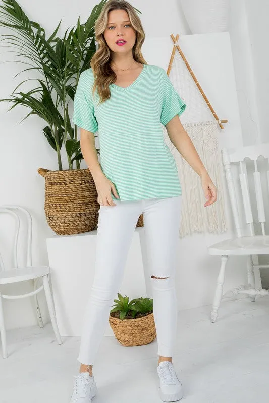 Pin Stripe V-Neck Everyday Tee