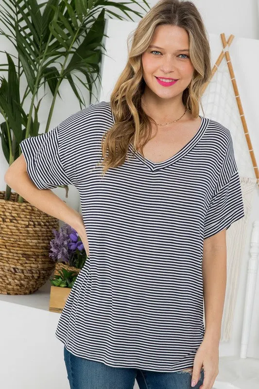 Pin Stripe V-Neck Everyday Tee