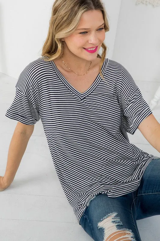 Pin Stripe V-Neck Everyday Tee