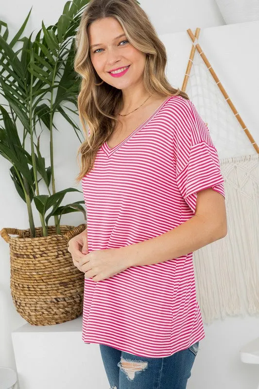 Pin Stripe V-Neck Everyday Tee