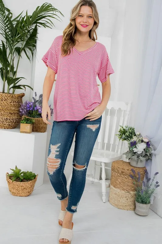 Pin Stripe V-Neck Everyday Tee