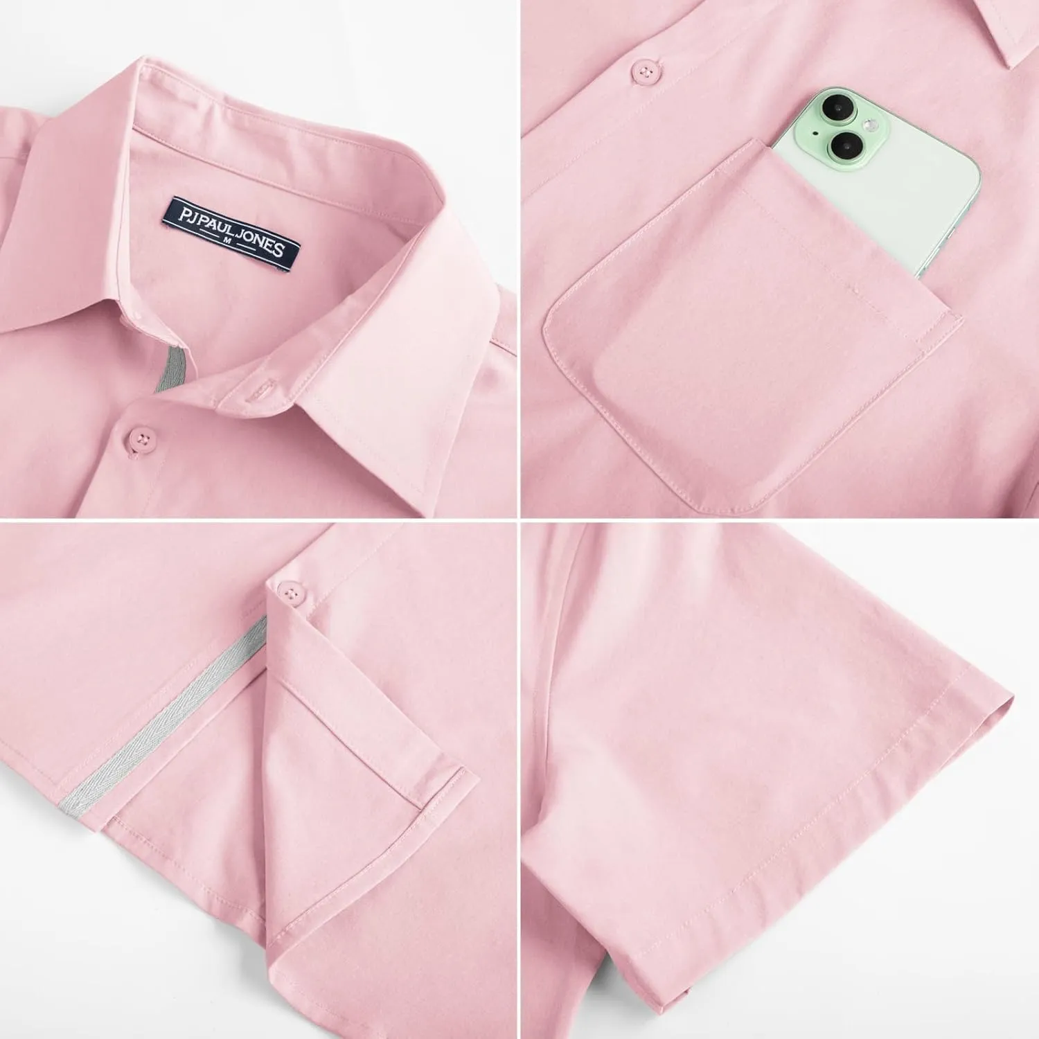 PJ PAUL JONES Men's Casual Shirts Short Sleeve Button Down Shirts Summer Wrinkle-Free Shirts with Pocket