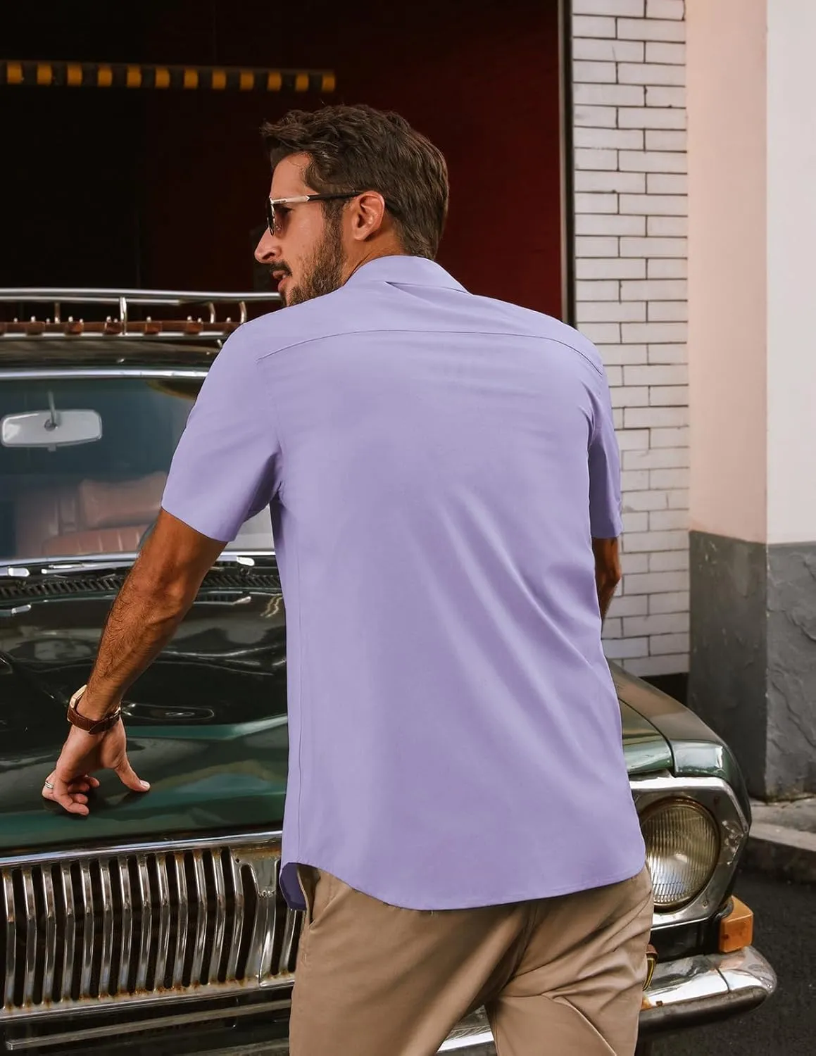 PJ PAUL JONES Men's Casual Shirts Short Sleeve Button Down Shirts Summer Wrinkle-Free Shirts with Pocket