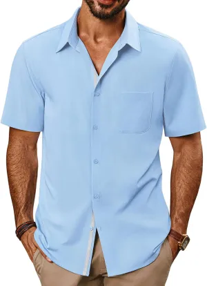 PJ PAUL JONES Men's Casual Shirts Short Sleeve Button Down Shirts Summer Wrinkle-Free Shirts with Pocket