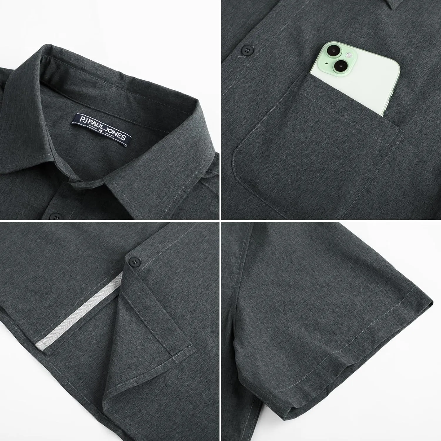 PJ PAUL JONES Men's Casual Shirts Short Sleeve Button Down Shirts Summer Wrinkle-Free Shirts with Pocket