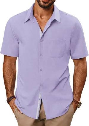 PJ PAUL JONES Men's Casual Shirts Short Sleeve Button Down Shirts Summer Wrinkle-Free Shirts with Pocket