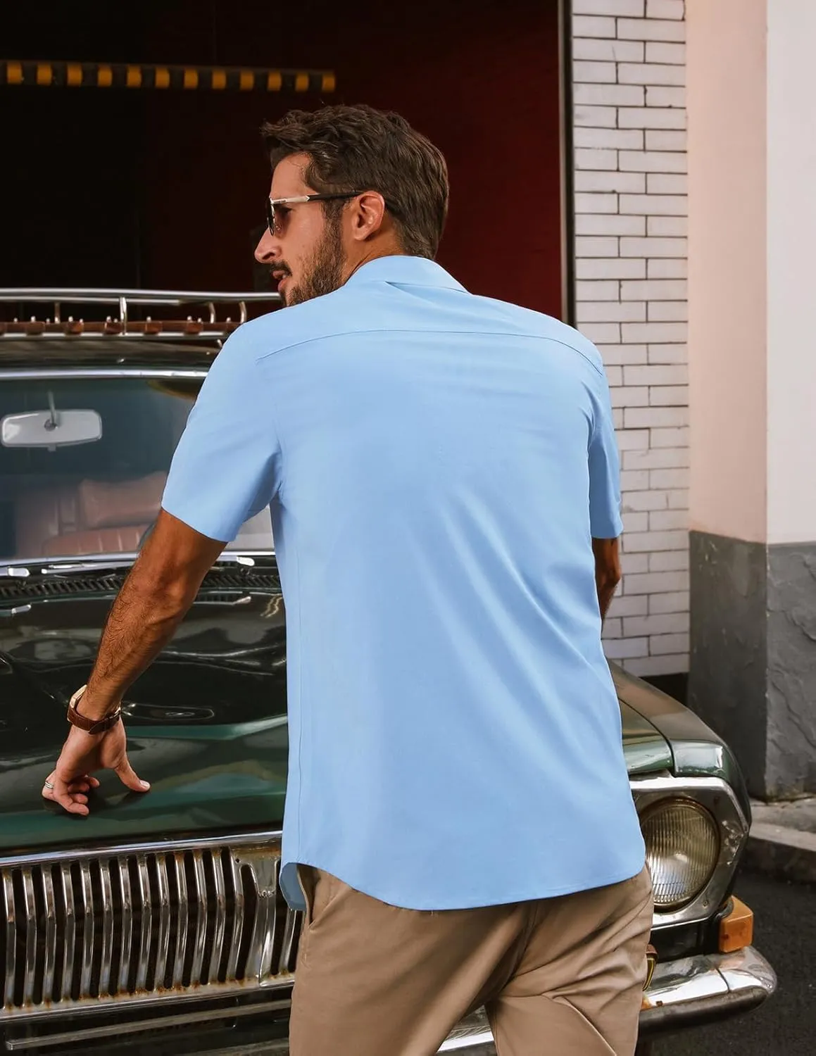 PJ PAUL JONES Men's Casual Shirts Short Sleeve Button Down Shirts Summer Wrinkle-Free Shirts with Pocket