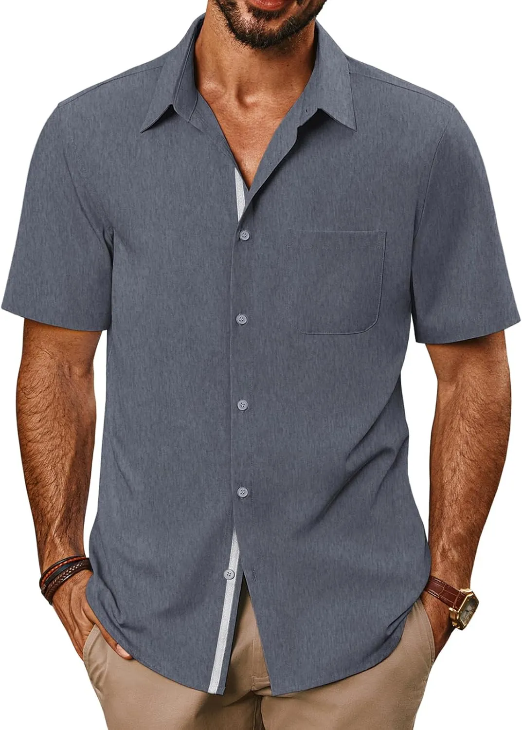 PJ PAUL JONES Men's Casual Shirts Short Sleeve Button Down Shirts Summer Wrinkle-Free Shirts with Pocket