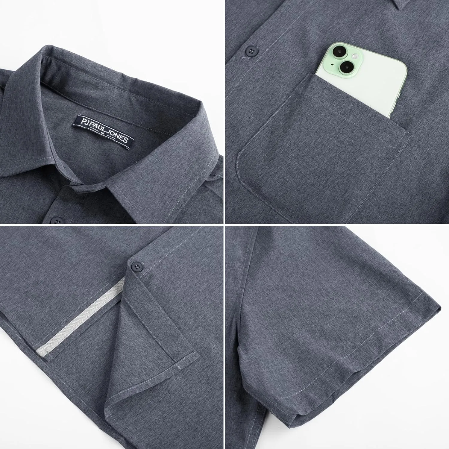 PJ PAUL JONES Men's Casual Shirts Short Sleeve Button Down Shirts Summer Wrinkle-Free Shirts with Pocket
