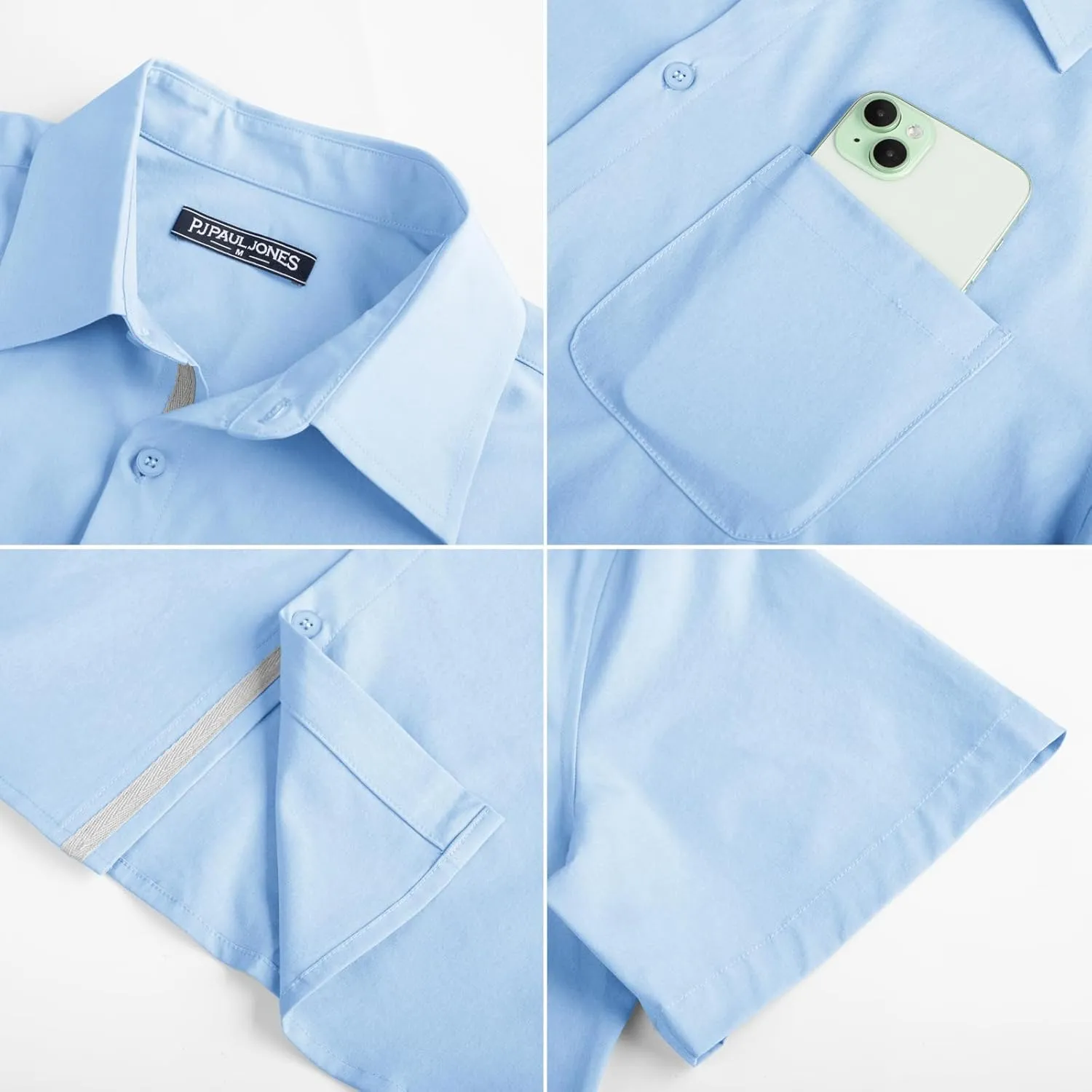 PJ PAUL JONES Men's Casual Shirts Short Sleeve Button Down Shirts Summer Wrinkle-Free Shirts with Pocket