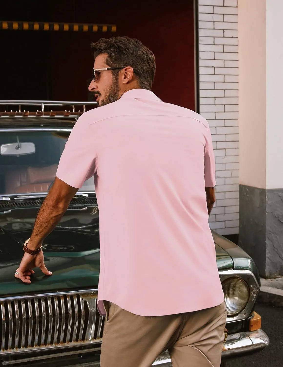 PJ PAUL JONES Men's Casual Shirts Short Sleeve Button Down Shirts Summer Wrinkle-Free Shirts with Pocket