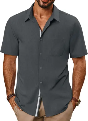 PJ PAUL JONES Men's Casual Shirts Short Sleeve Button Down Shirts Summer Wrinkle-Free Shirts with Pocket