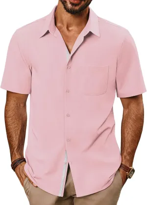 PJ PAUL JONES Men's Casual Shirts Short Sleeve Button Down Shirts Summer Wrinkle-Free Shirts with Pocket