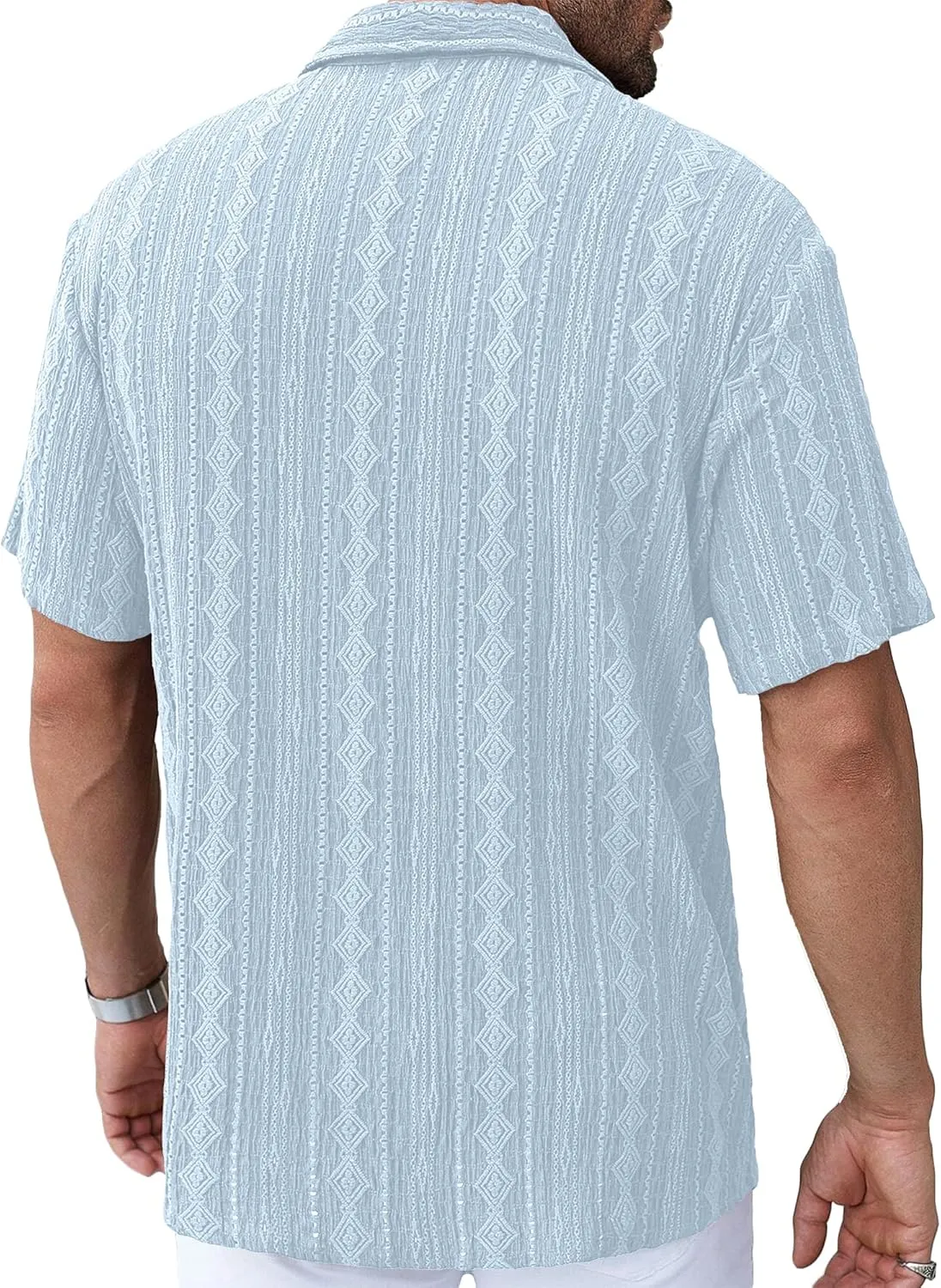 PLEPAN Men's Beach Casual Shirts Button Down Shirts Short Sleeve Tropical Summer Vacation Shirts with Vintage Striped