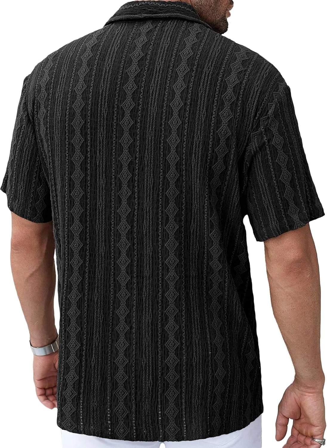 PLEPAN Men's Beach Casual Shirts Button Down Shirts Short Sleeve Tropical Summer Vacation Shirts with Vintage Striped