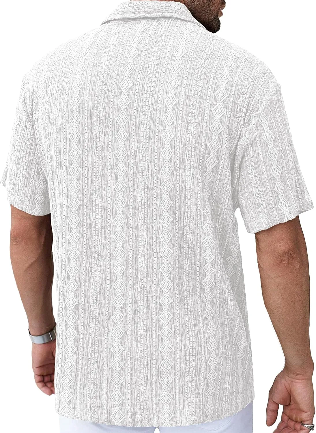 PLEPAN Men's Beach Casual Shirts Button Down Shirts Short Sleeve Tropical Summer Vacation Shirts with Vintage Striped