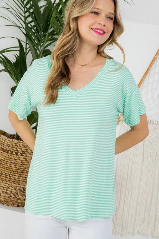 Plus Pin Stripe V-Neck Everyday Tee