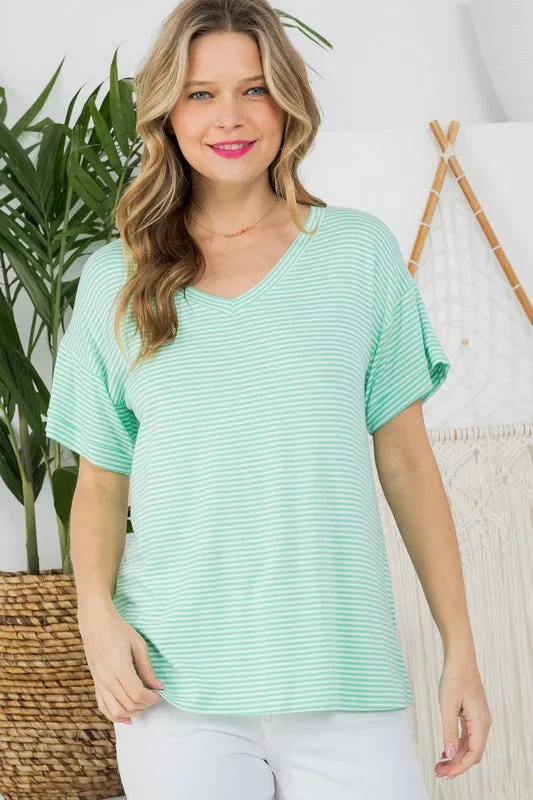 Plus Pin Stripe V-Neck Everyday Tee