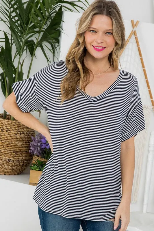 Plus Pin Stripe V-Neck Everyday Tee