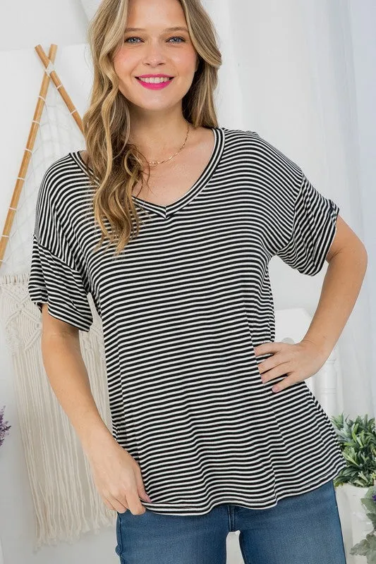 Plus Pin Stripe V-Neck Everyday Tee