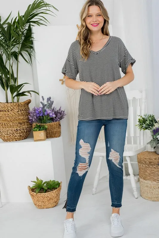 Plus Pin Stripe V-Neck Everyday Tee