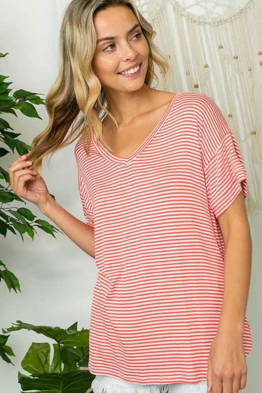 Plus Pin Stripe V-Neck Everyday Tee