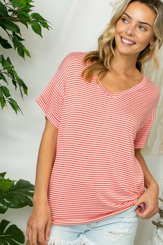 Plus Pin Stripe V-Neck Everyday Tee