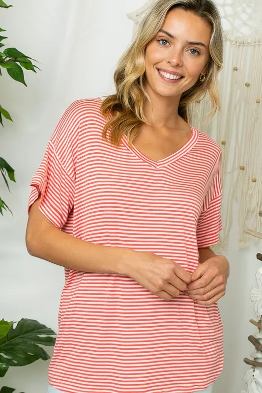 Plus Pin Stripe V-Neck Everyday Tee