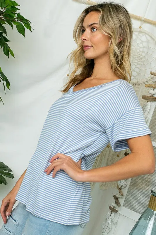 Plus Pin Stripe V-Neck Everyday Tee