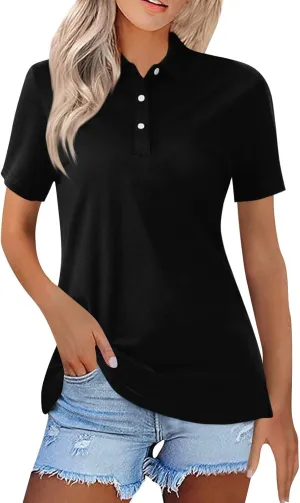 Polo Shirts for Women,2024 Summer Trendy American Flag Print 4Th of July Tops,Button V Neck Short Sleeve T-Shirts
