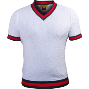 PRESTIGE V-NECK HONEYCOMB GUCCI INSPIRED WHITE SHIRT