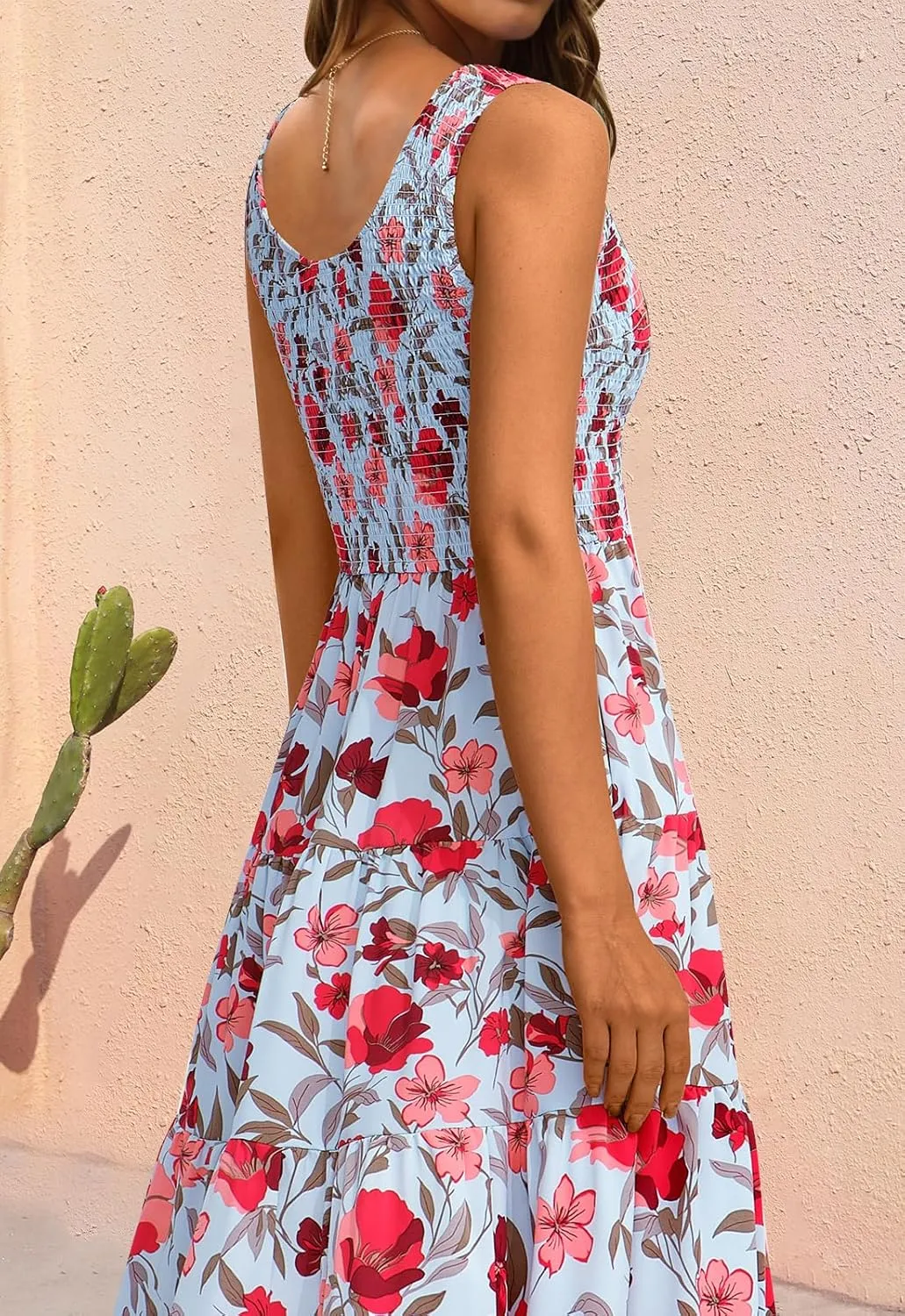PRETTYGARDEN Smocked Tank Floral Maxi Dresses for Women 2025 Wedding Guest Dress Sleeveless Flowy Long Sundress with Pockets