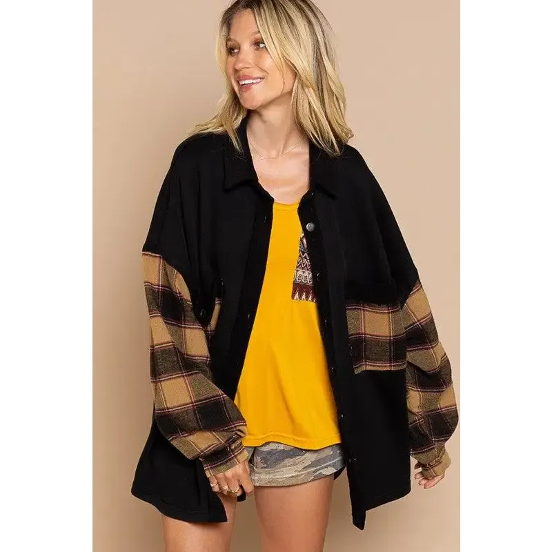 Relaxed Fit Plaid Detail Jacket
