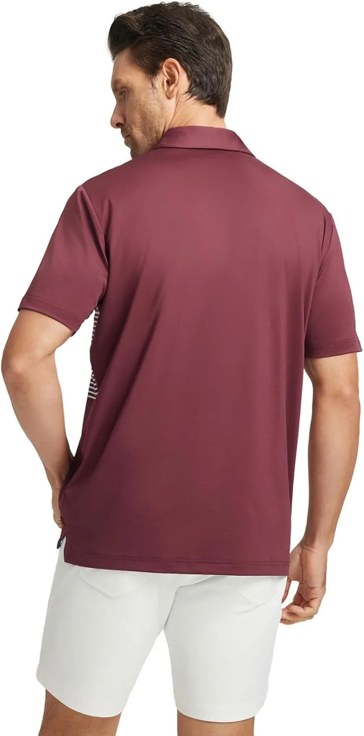 Rouen Mens Polo Shirts Short Sleeve Dry Fit Lightweight Performance Casual Athletic Striped Print Golf Shirts for Men