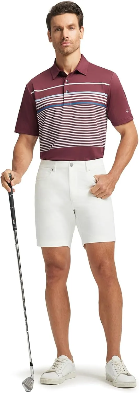 Rouen Mens Polo Shirts Short Sleeve Dry Fit Lightweight Performance Casual Athletic Striped Print Golf Shirts for Men