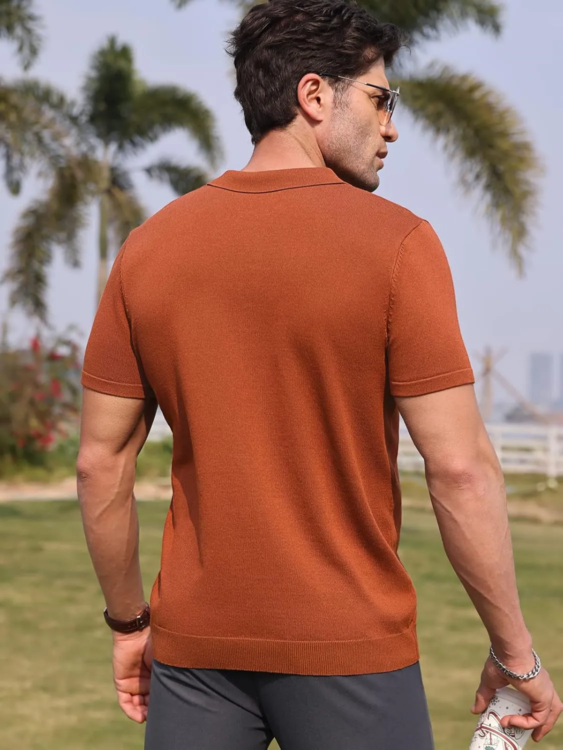 RQP Mens Zipper Polo Shirts Knit Casual Shirts Short/Long Sleeve,Stretch Slim Fit Golf Shirts,Soft Pullover